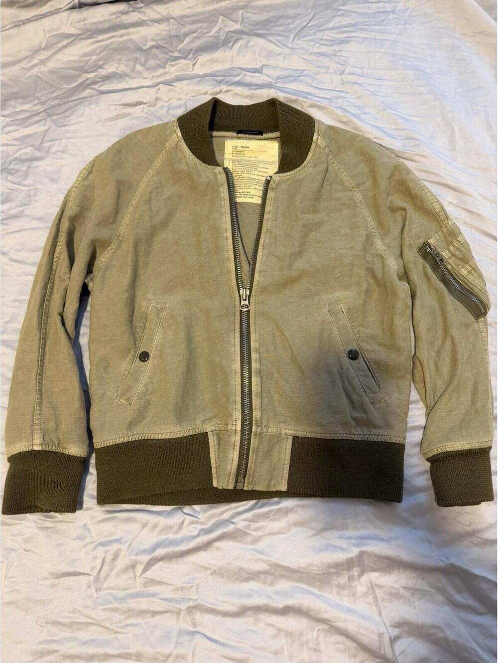 R13 Surplus Beige Olive Bomber Jacket Men's Large Regular Full Zip Pockets
